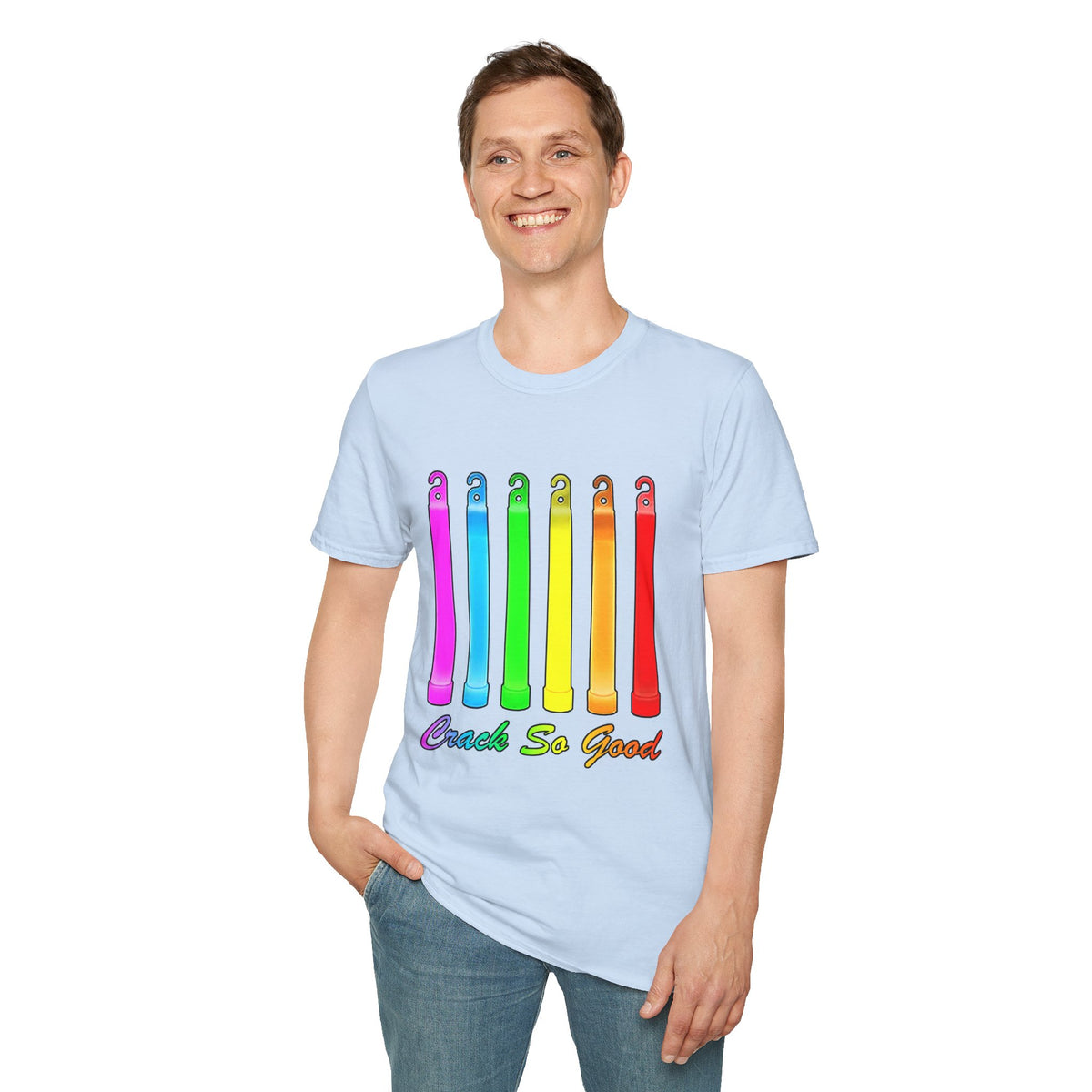 Rainbow Glow Crack Pipe Graphic T-Shirt — 'Crack So Good' Novelty Tee