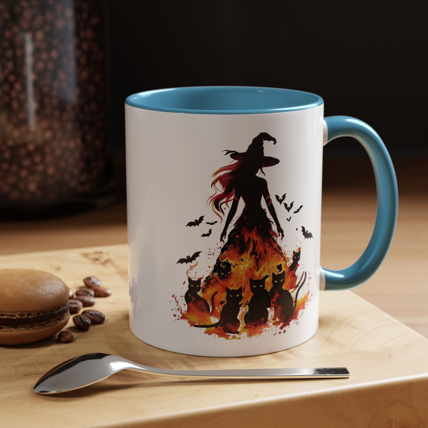 Witchy Charm Accent Coffee Mug - Perfect for Halloween and Cat Lovers