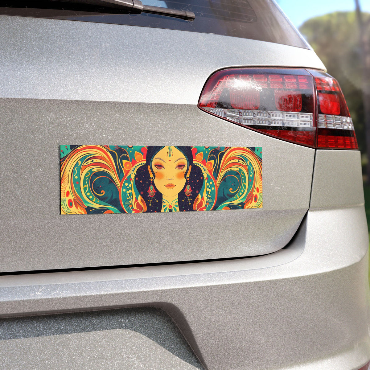 Boho Goddess Car Magnet — Colorful Floral Face Dashboard Magnet