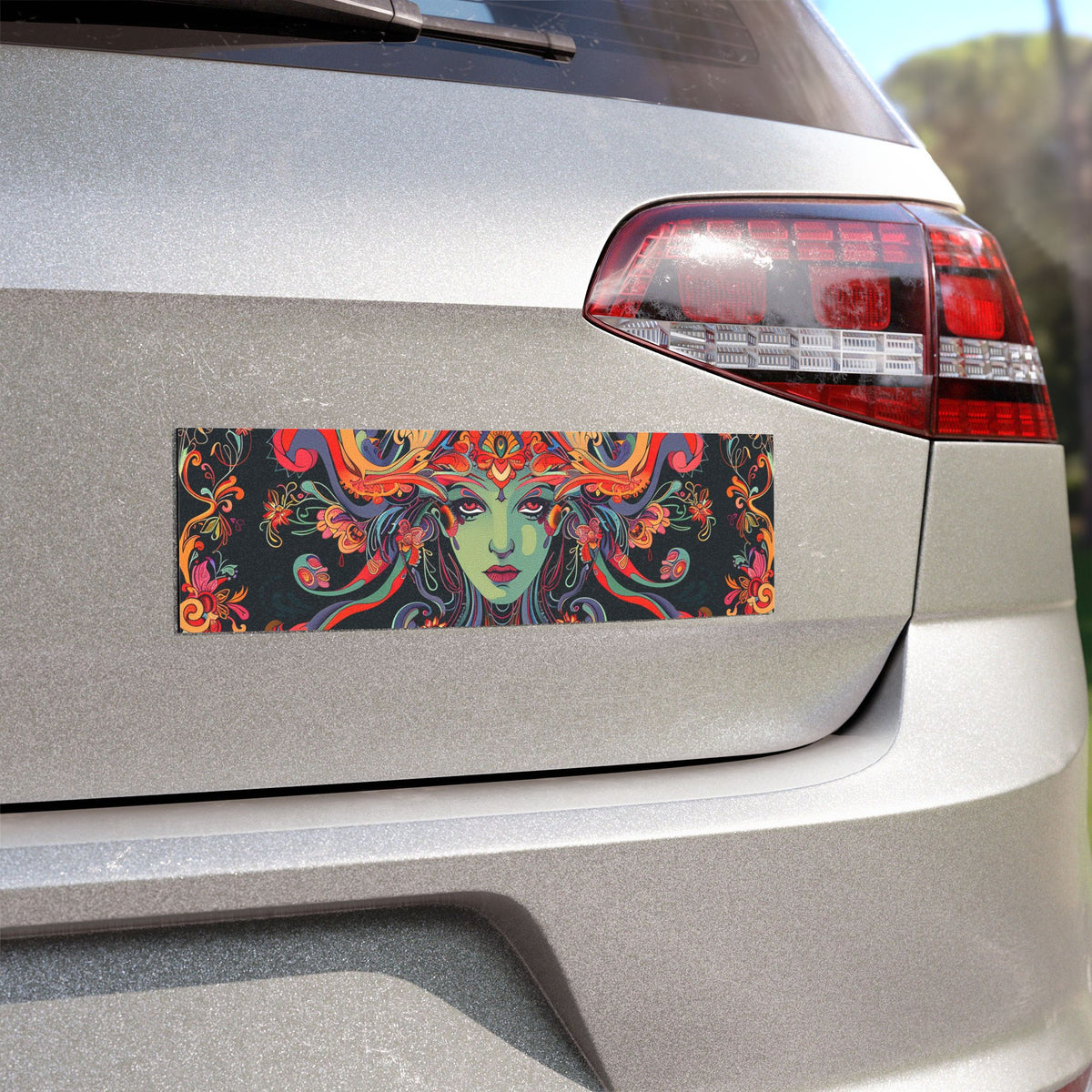 Psychedelic Goddess Car Magnet — Vibrant Boho Rear Bumper Decor