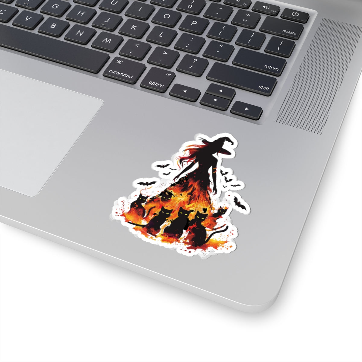 Spooky Witch with her cats and bats - Sticker