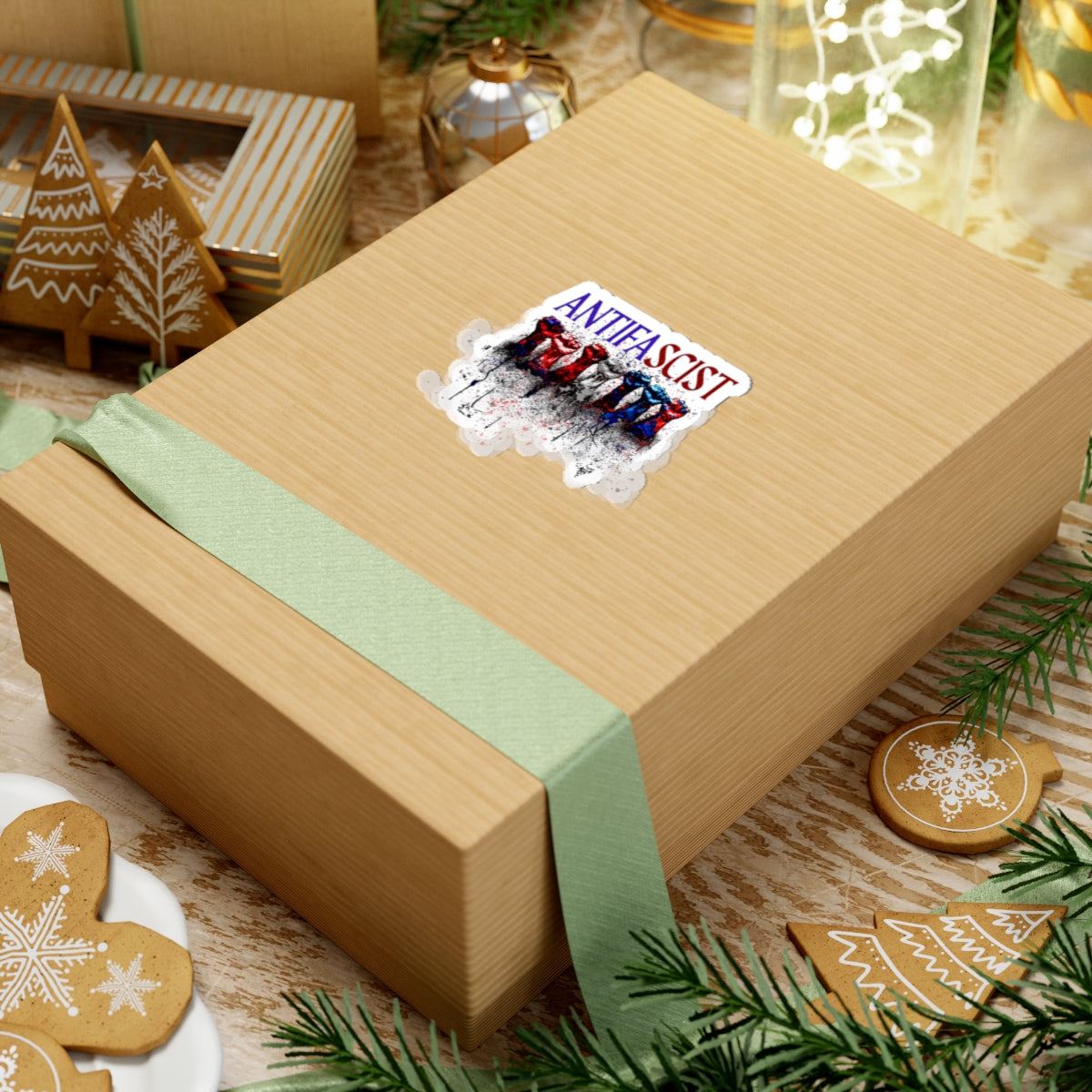 Antifascist Raised Fists Kiss-Cut Sticker — Patriotic Red, White & Blue Protest Decal