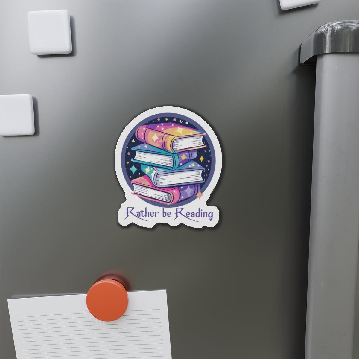 Rather Be Reading Bookstack Magnet — Cute Literary Die-Cut Fridge Magnet