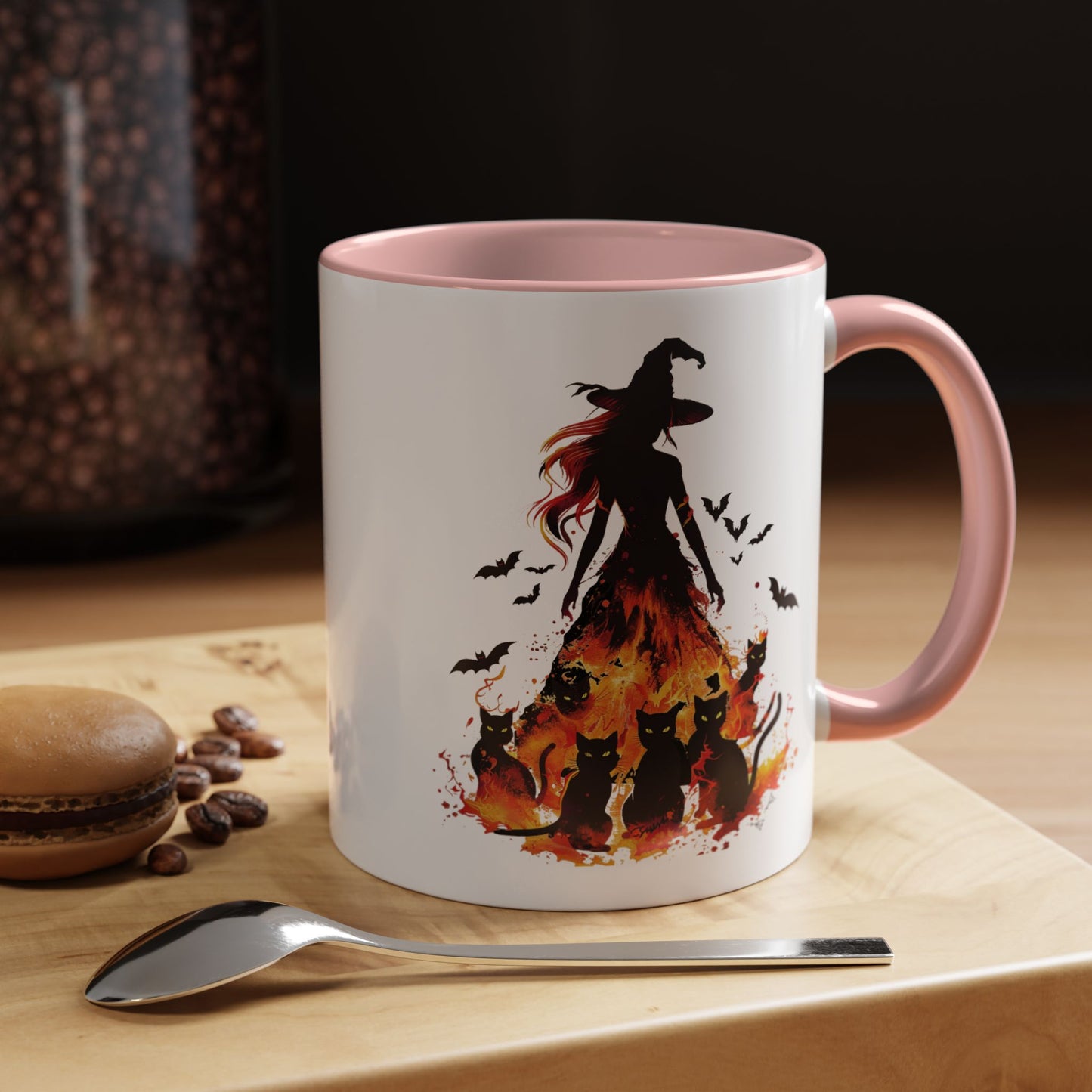 Witchy Charm Accent Coffee Mug - Perfect for Halloween and Cat Lovers