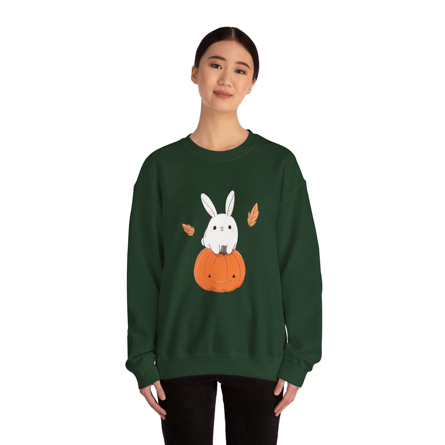 Cute Bunny and Pumpkin Crewneck Sweatshirt - Fall Unisex Pullover