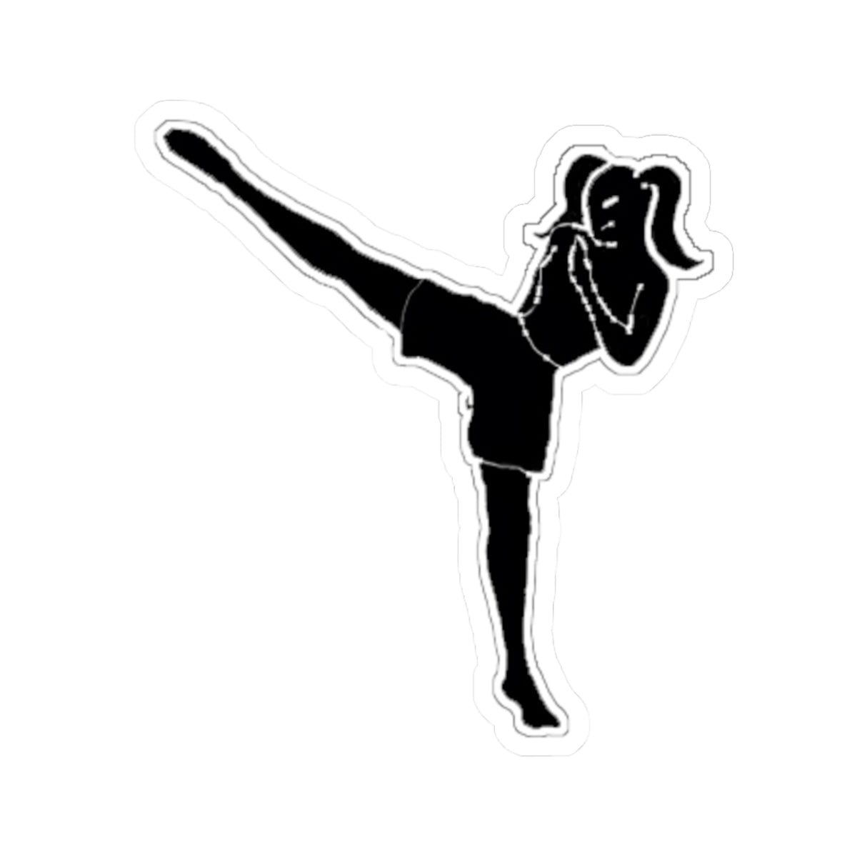 Fight Like A Girl Martial Arts Kick Sticker — Female Kickboxing Silhouette Kiss-Cut Decal