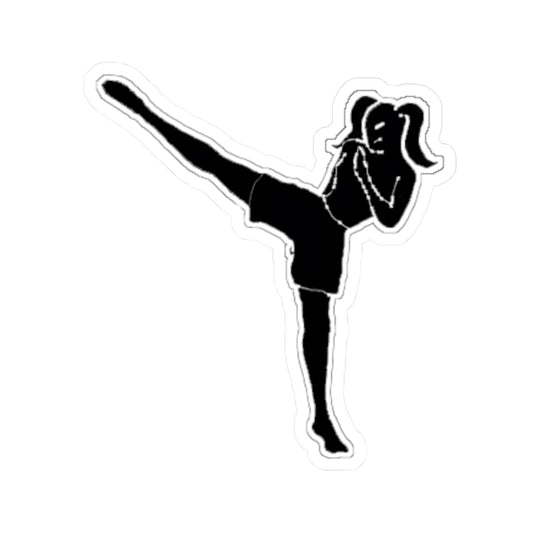 Fight Like A Girl Martial Arts Kick Sticker — Female Kickboxing Silhouette Kiss-Cut Decal