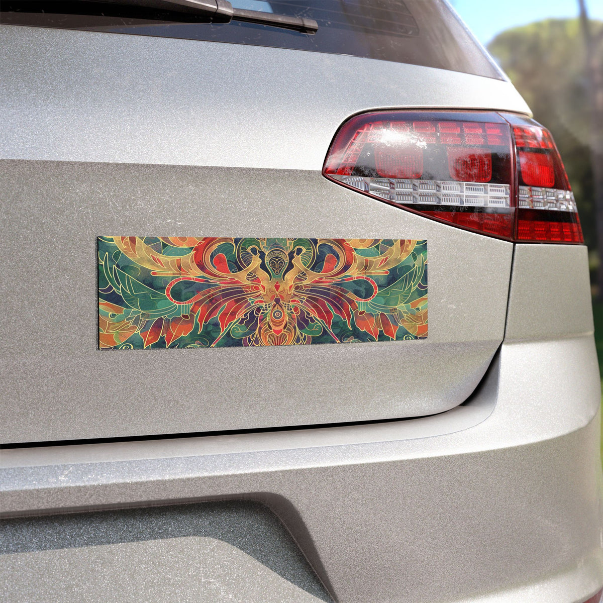 Bohemian Floral Mandala Car Magnet — Colorful Psychedelic Front Bumper Sticker Magnet