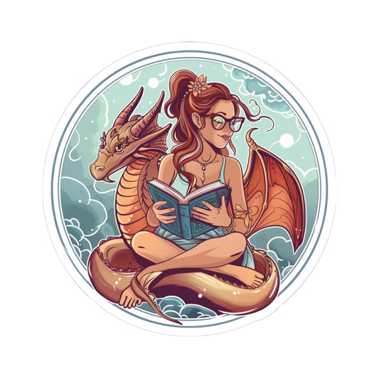 Whimsical Dragon Reader Kiss-Cut Sticker