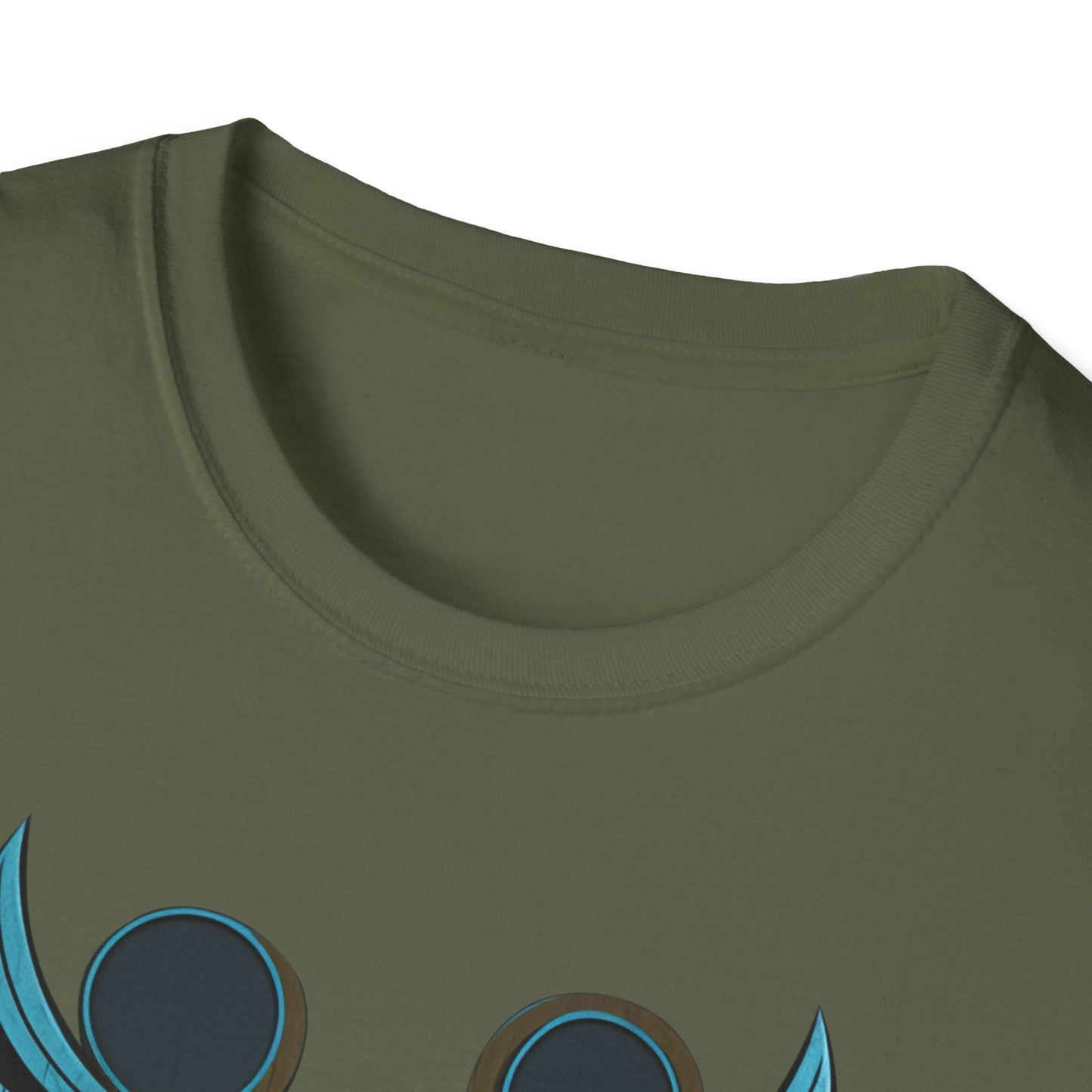 Stylized Blue and Gold Owl Design T-Shirt