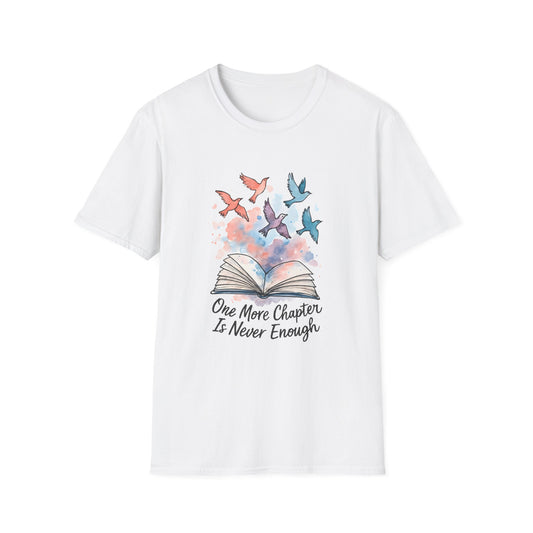 Reading T-Shirt — "One More Chapter Is Never Enough" Watercolor Book & Birds Tee