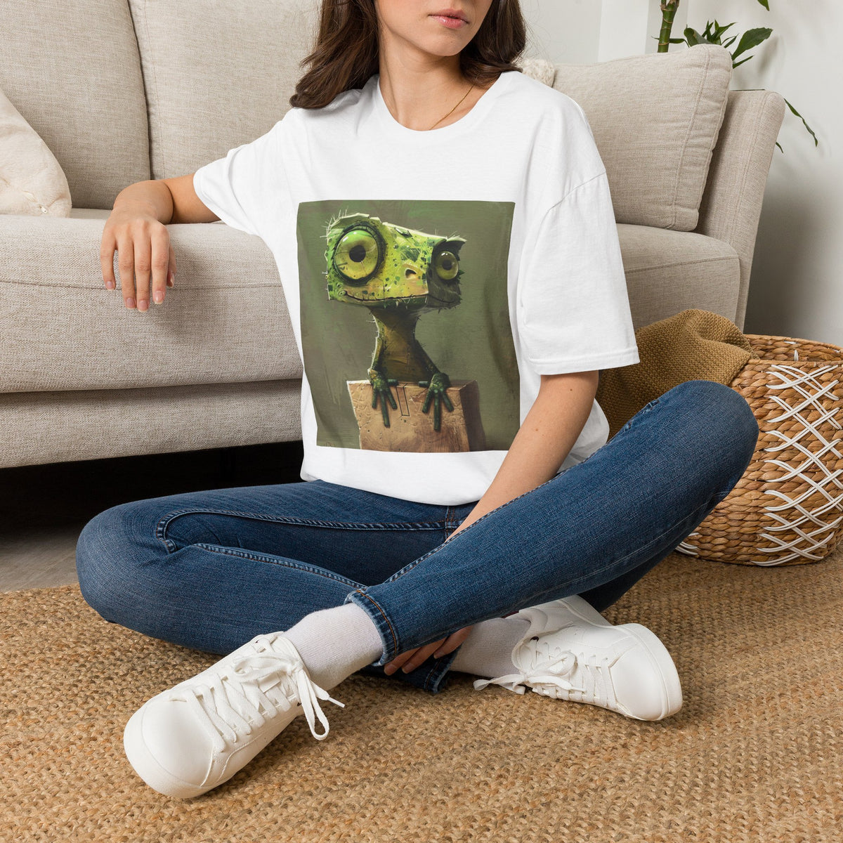 Cute Green Lizard Art T-Shirt — Whimsical Lizard Illustration Tee