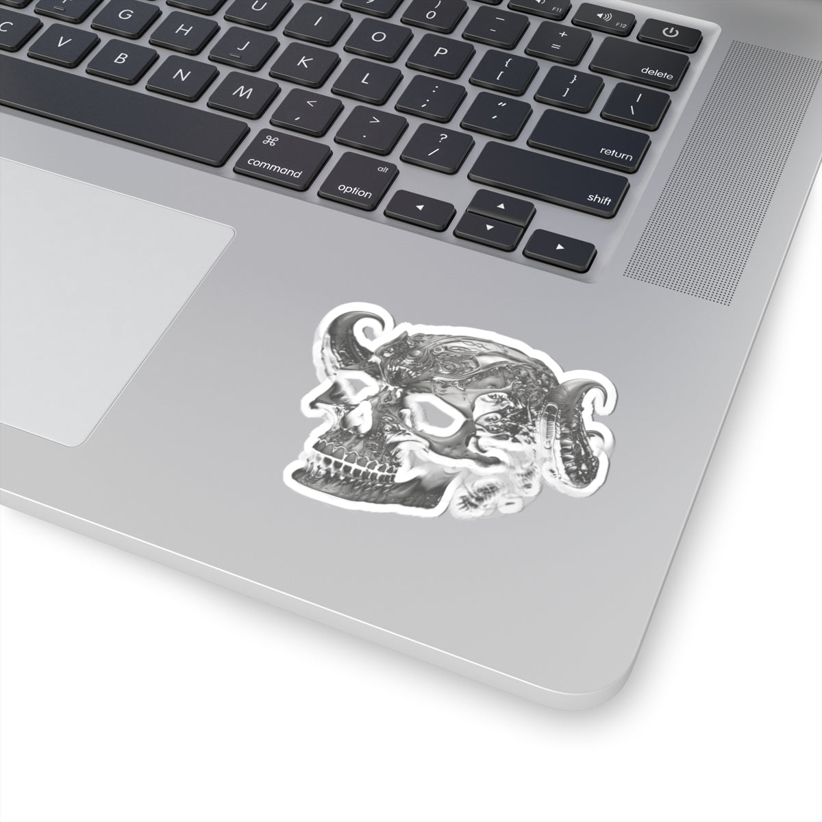 Metallic Demon Skull Kiss-Cut Sticker — Gothic Horned Skull Decal
