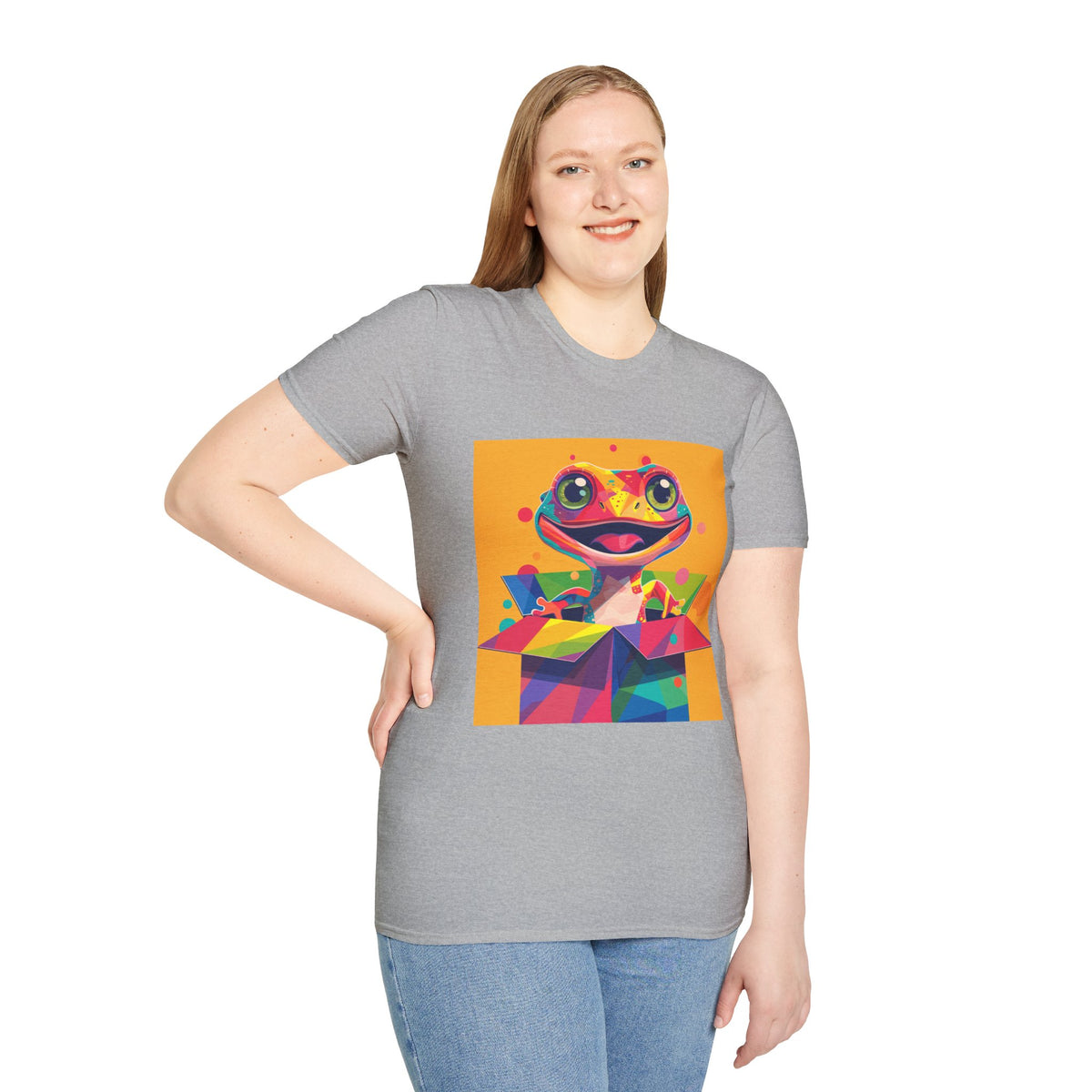 Colorful Surprise Boxlizard T-Shirt — Vibrant Pop Art Lizard in Gift Box Graphic Tee
