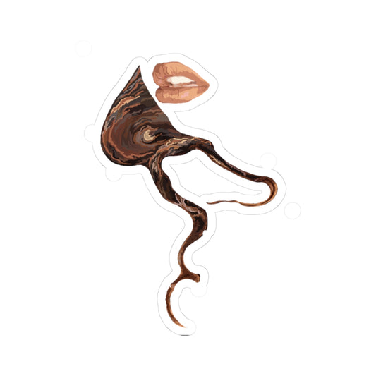 Abstract Chocolate Kiss Sticker — Brown Lip Art Kiss-Cut Decal