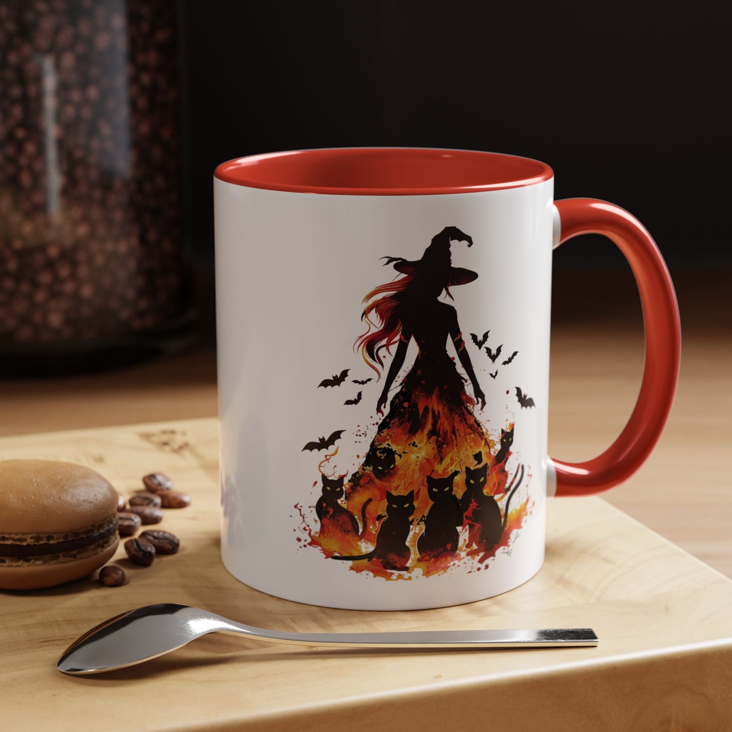 Witchy Charm Accent Coffee Mug - Perfect for Halloween and Cat Lovers