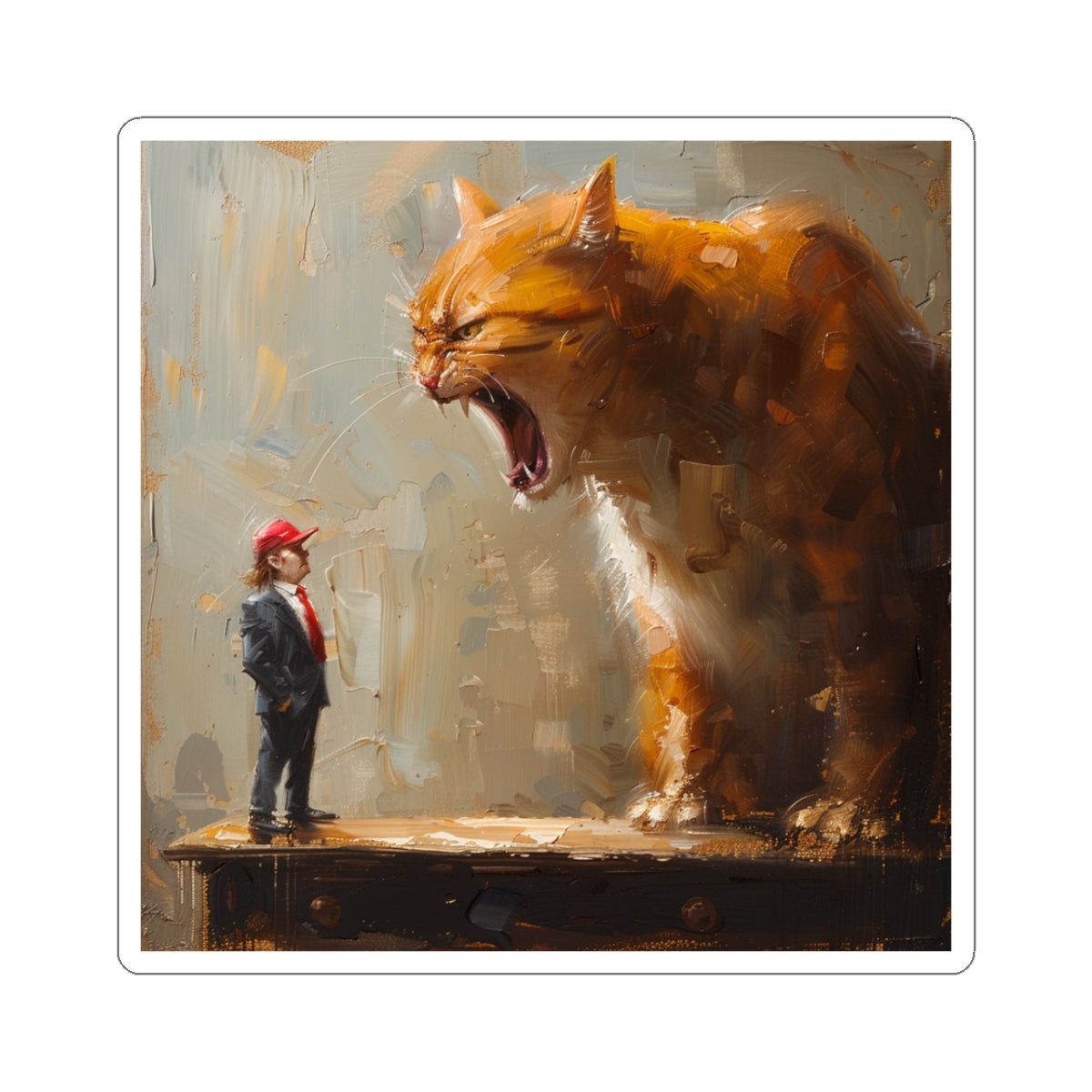 Roaring Angry Cat vs. Little Boy Red Hat