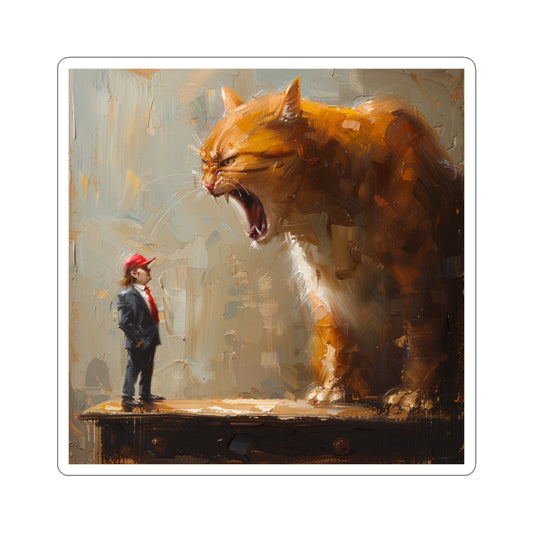Roaring Angry Cat vs. Little Boy Red Hat