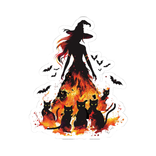 Spooky Witch with her cats and bats - Sticker