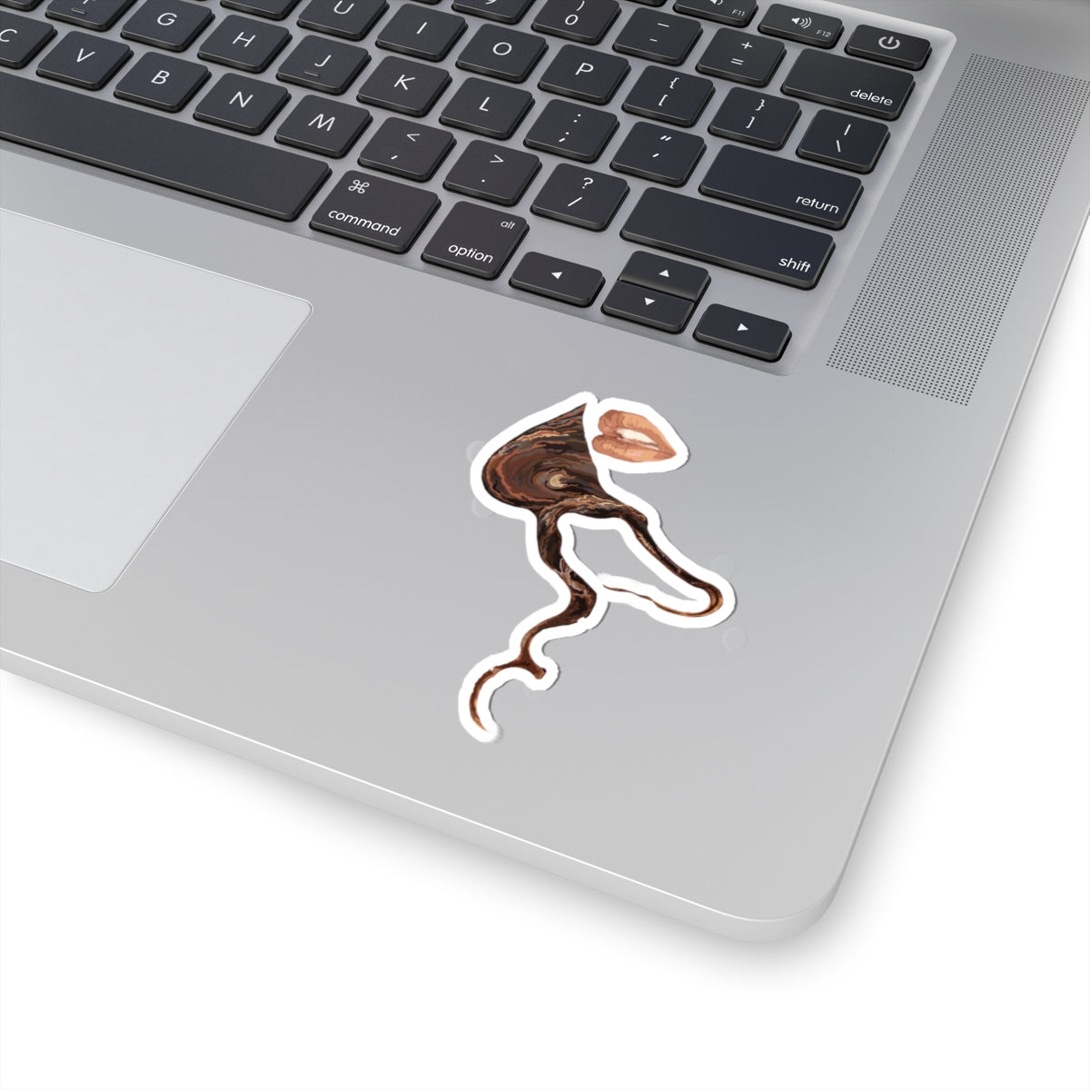 Abstract Chocolate Kiss Sticker — Brown Lip Art Kiss-Cut Decal