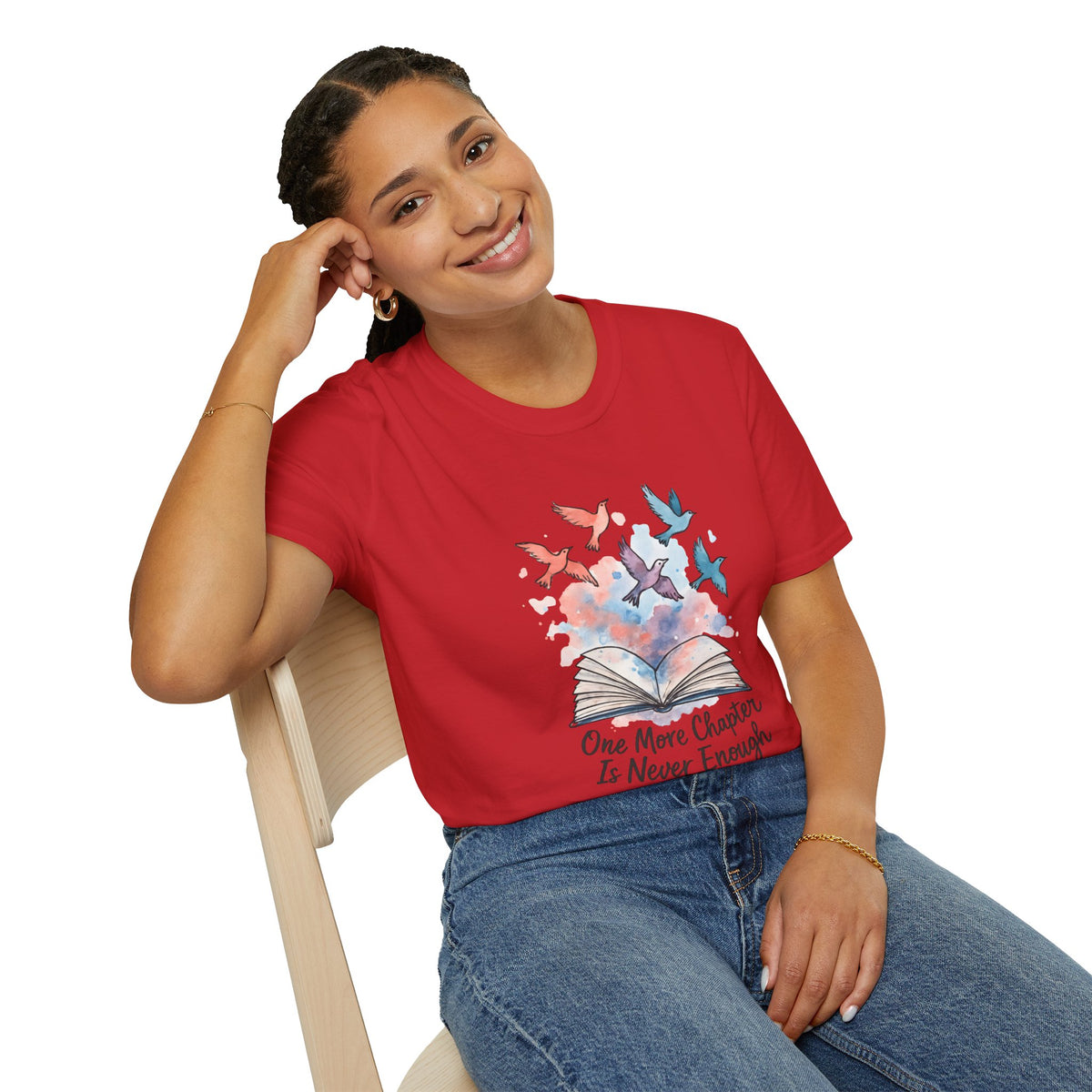 Reading T-Shirt — "One More Chapter Is Never Enough" Watercolor Book & Birds Tee