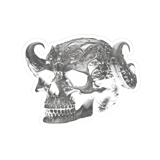 Metallic Demon Skull Kiss-Cut Sticker — Gothic Horned Skull Decal