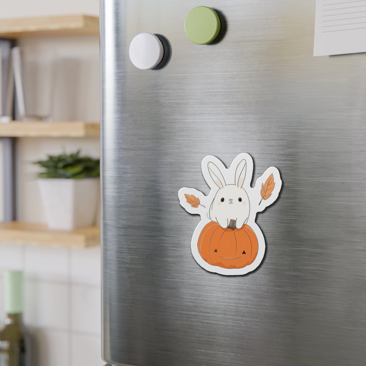 Cute Bunny and Pumpkin Die‑Cut Magnet — Autumn Halloween Kitchen Decor