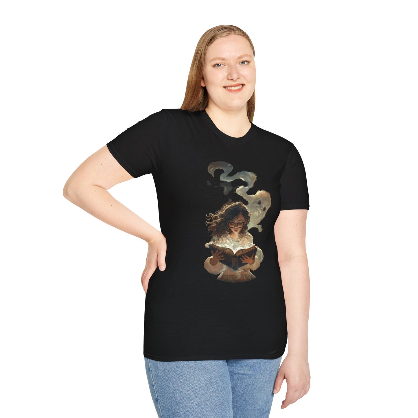 Mystical Reader T-Shirt, Softstyle Tee for Book Lovers, Gift for Readers, Cozy Casual Wear, Perfect for Book Clubs, Literary Gifts
