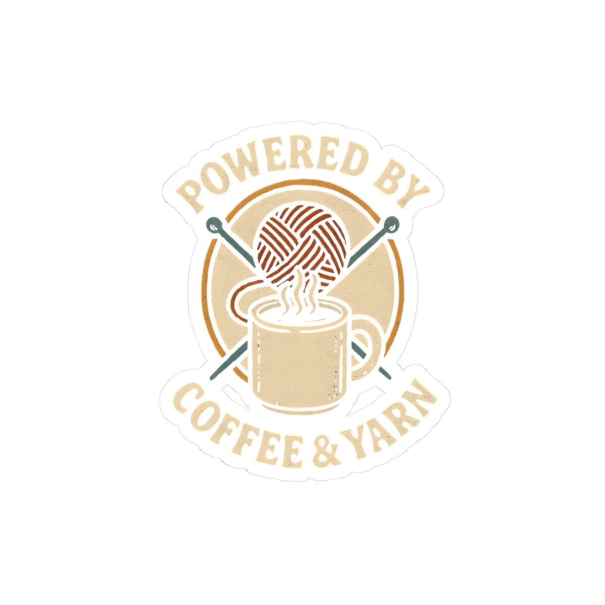 "Powered by Coffee & Yarn" Knitting Sticker (Kiss-Cut)