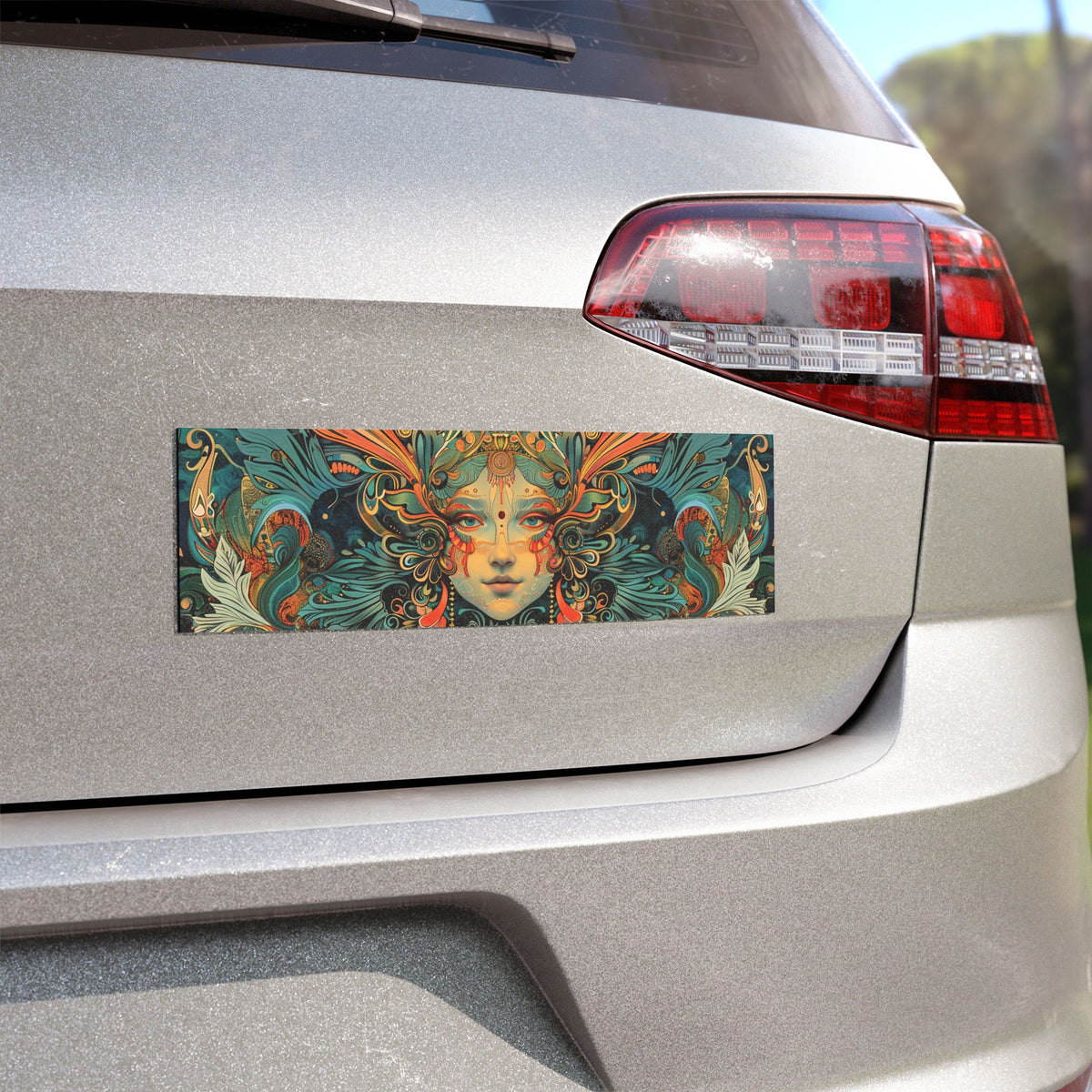 Mythic Muse Car Magnet — Ornate Bohemian Face Art Bumper Sticker