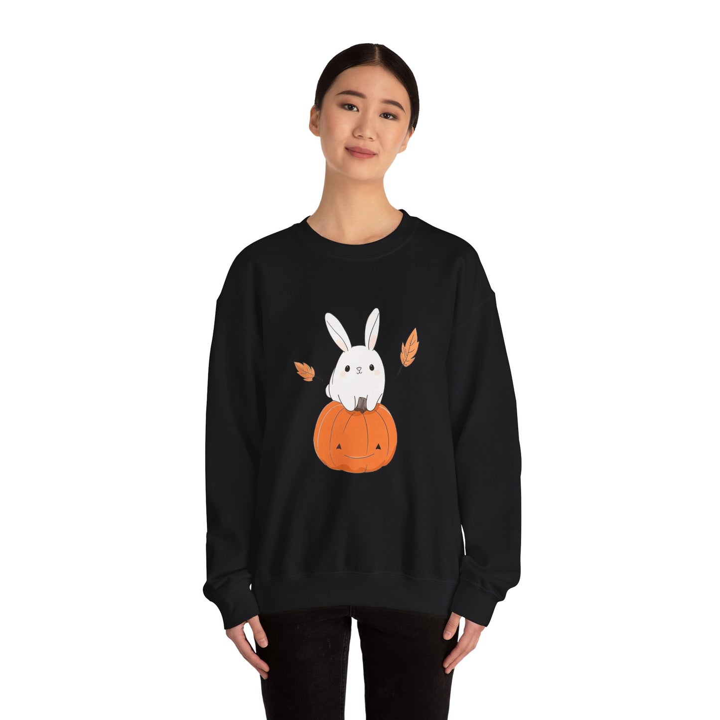 Cute Bunny and Pumpkin Crewneck Sweatshirt - Fall Unisex Pullover