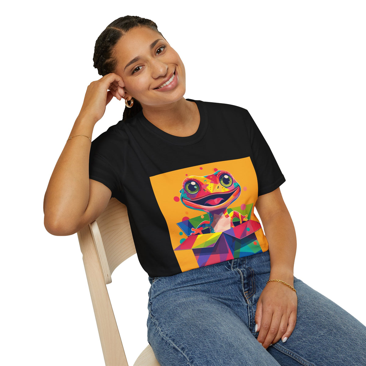 Colorful Surprise Boxlizard T-Shirt — Vibrant Pop Art Lizard in Gift Box Graphic Tee