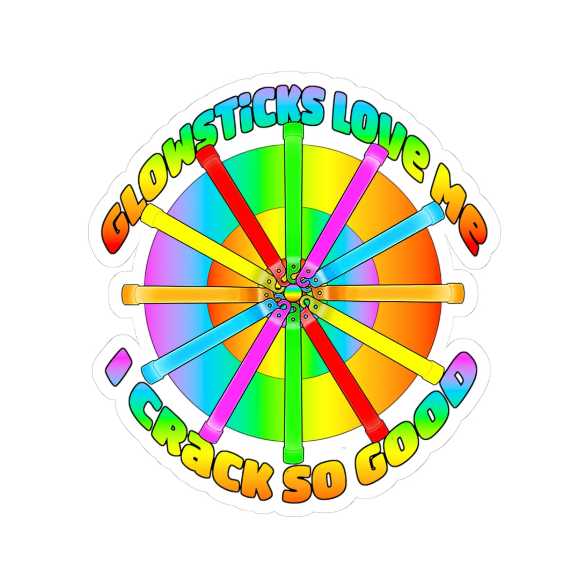 Glowsticks Love Me Kiss-Cut Sticker — Rainbow Rave Party Decal