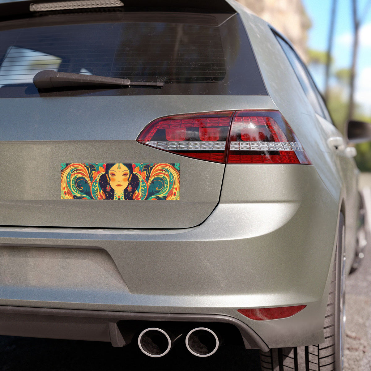 Boho Goddess Car Magnet — Colorful Floral Face Dashboard Magnet