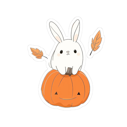 Cute Bunny on Jack-o'-Lantern Sticker — Halloween Pumpkin Kiss-Cut Sticker
