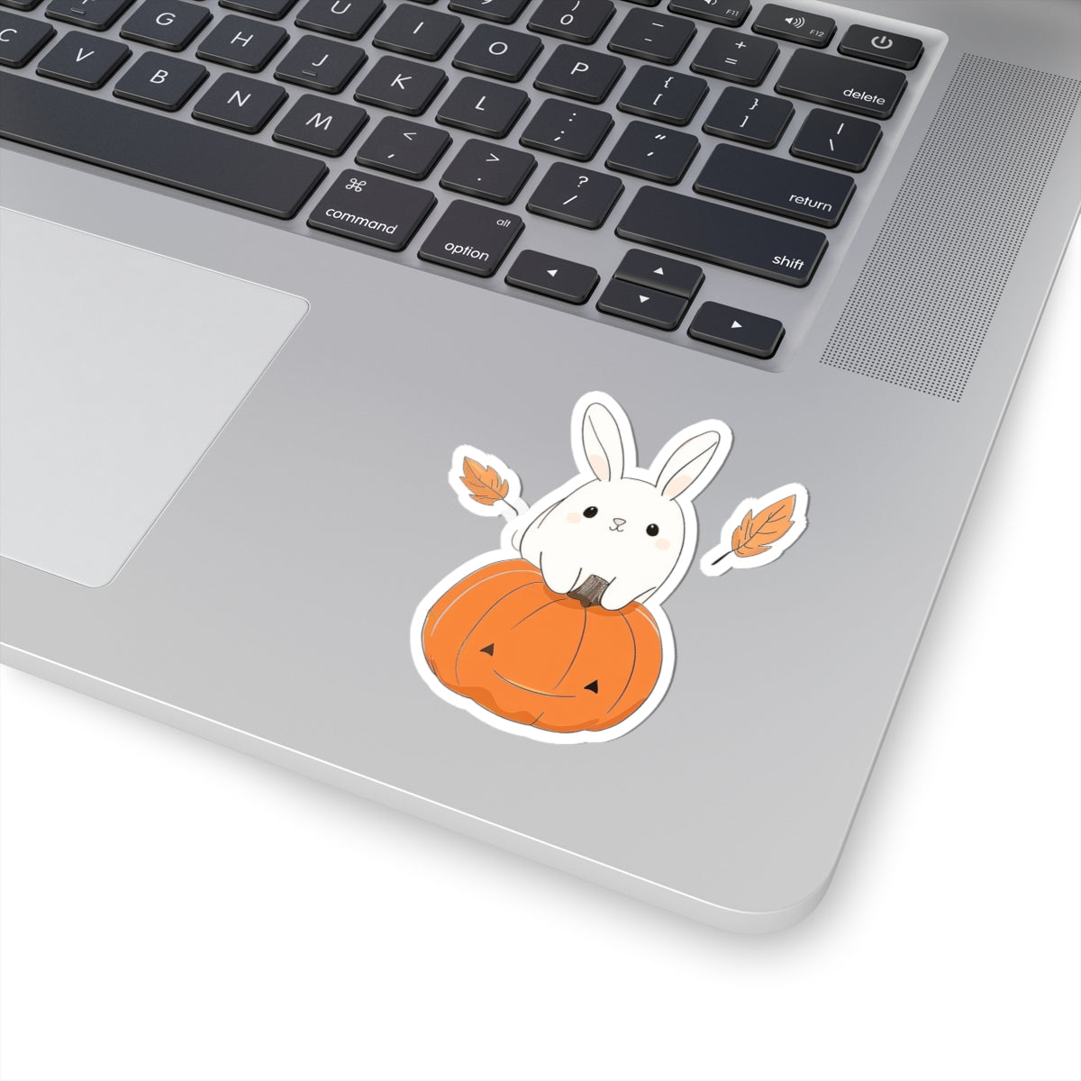 Cute Bunny on Jack-o'-Lantern Sticker — Halloween Pumpkin Kiss-Cut Sticker