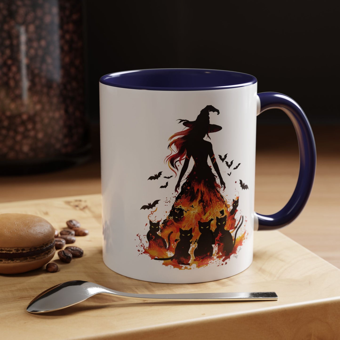 Witchy Charm Accent Coffee Mug - Perfect for Halloween and Cat Lovers