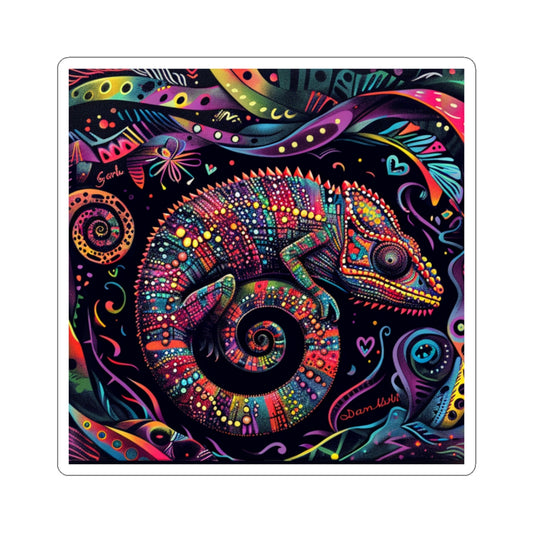Colorful Chameleon Kiss-Cut Sticker — Vibrant Psychedelic Animal Art