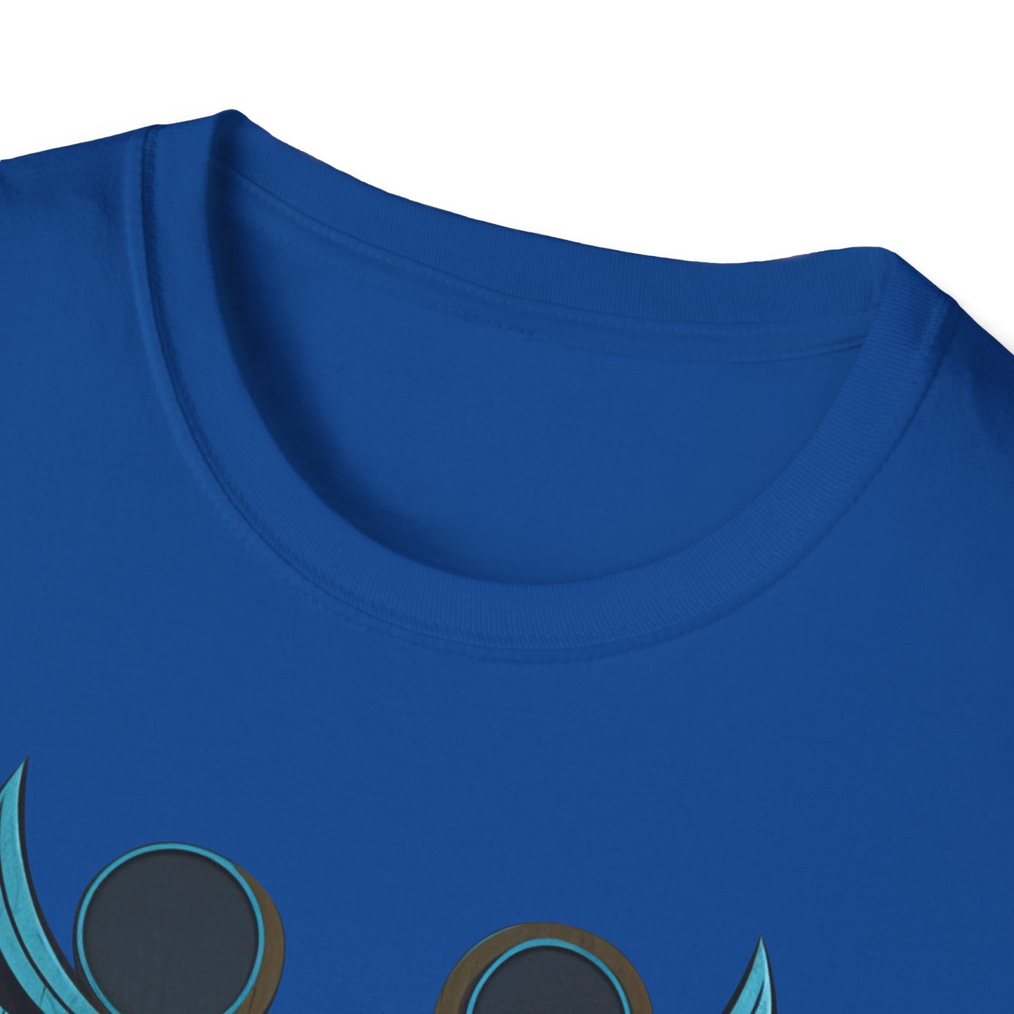 Stylized Blue and Gold Owl Design T-Shirt