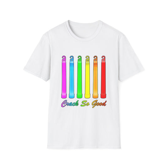 Rainbow Glow Crack Pipe Graphic T-Shirt — 'Crack So Good' Novelty Tee