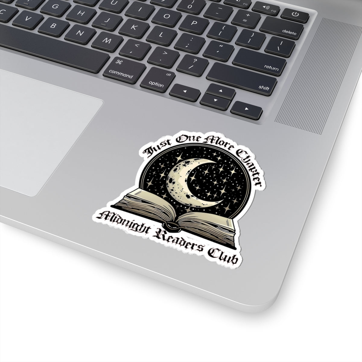 Midnight Readers Club Kiss-Cut Sticker — "Just One More Chapter" Bookish Moon Design