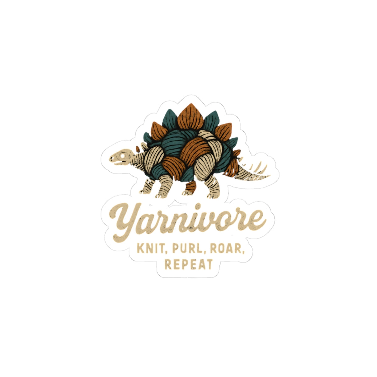 Yarnivore Sticker — Cute Knitting Dinosaur Sticker: “Yarnivore — Knit, Purl, Roar, Repeat”