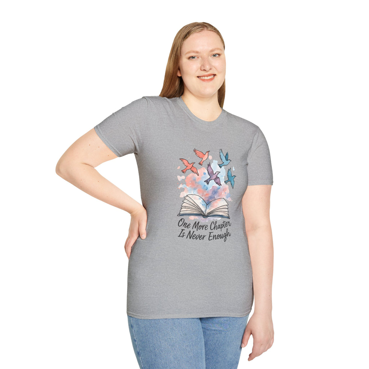 Reading T-Shirt — "One More Chapter Is Never Enough" Watercolor Book & Birds Tee