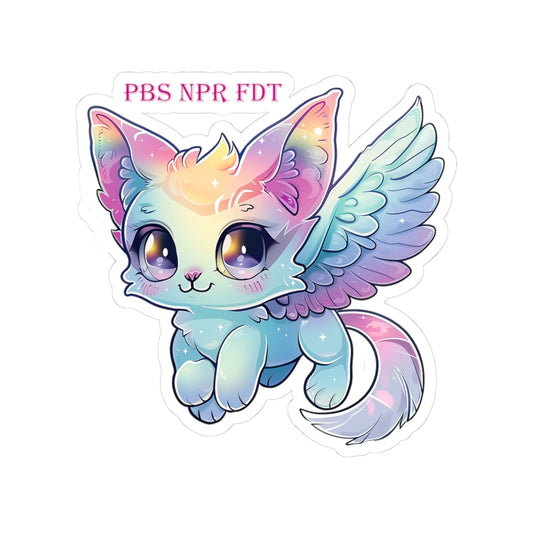 Kawaii Rainbow Winged Kitten Sticker — Cute Pastel Pegasus Cat Kiss-Cut Decal