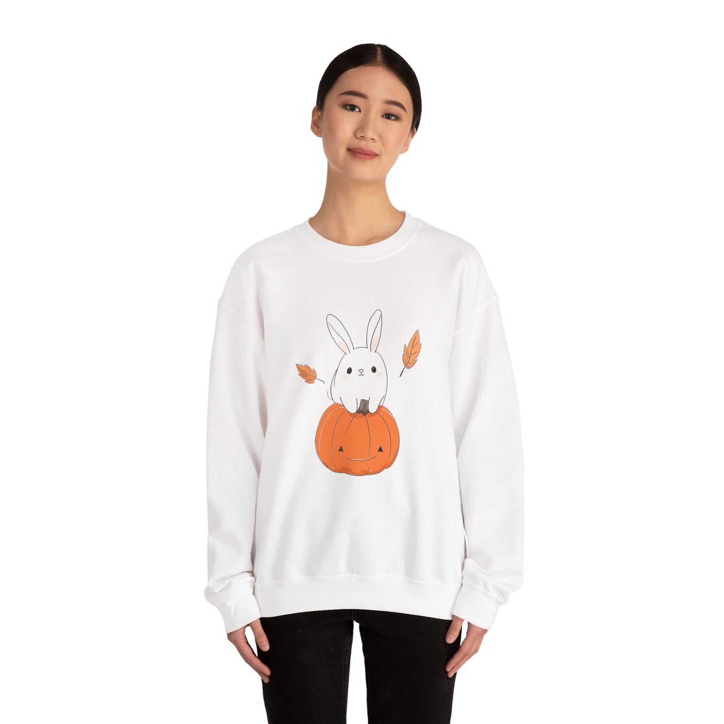 Cute Bunny and Pumpkin Crewneck Sweatshirt - Fall Unisex Pullover