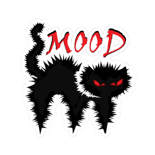 Angry Black Cat "Mood" Kiss-Cut Sticker — Spooky Laptop Decal