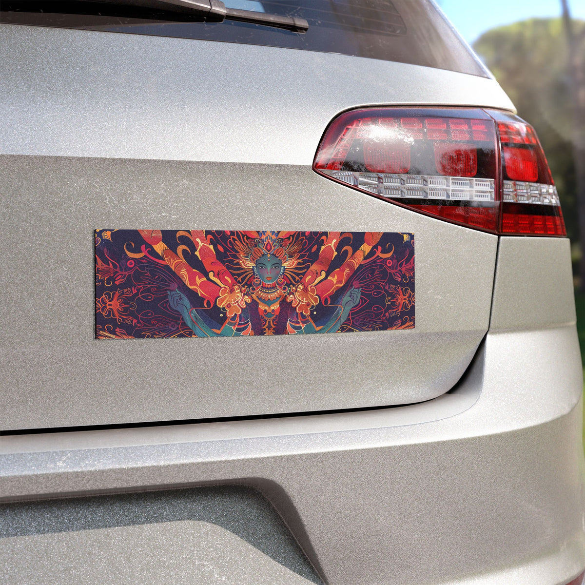 Psychedelic Goddess Car Magnet – Vibrant Hindu-Inspired Dash/Rear Window Decal