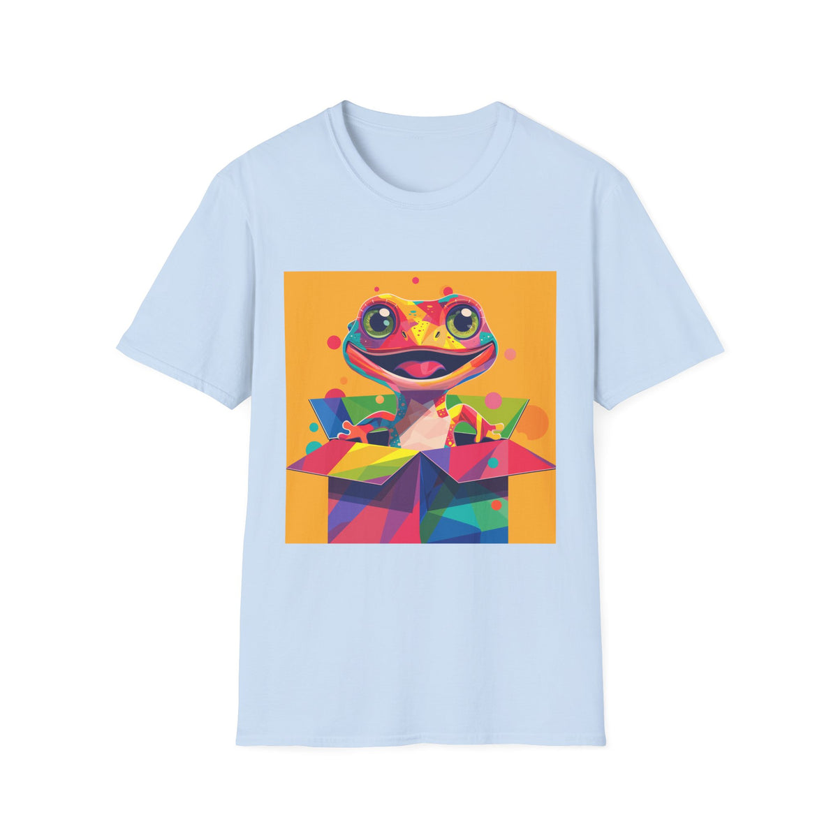 Colorful Surprise Boxlizard T-Shirt — Vibrant Pop Art Lizard in Gift Box Graphic Tee