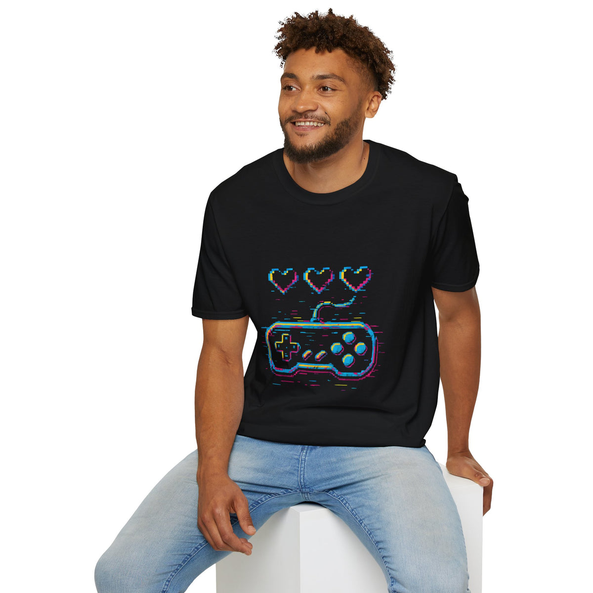 Retro Glitch Video Game Controller T-Shirt – Gamer Love Heart Design