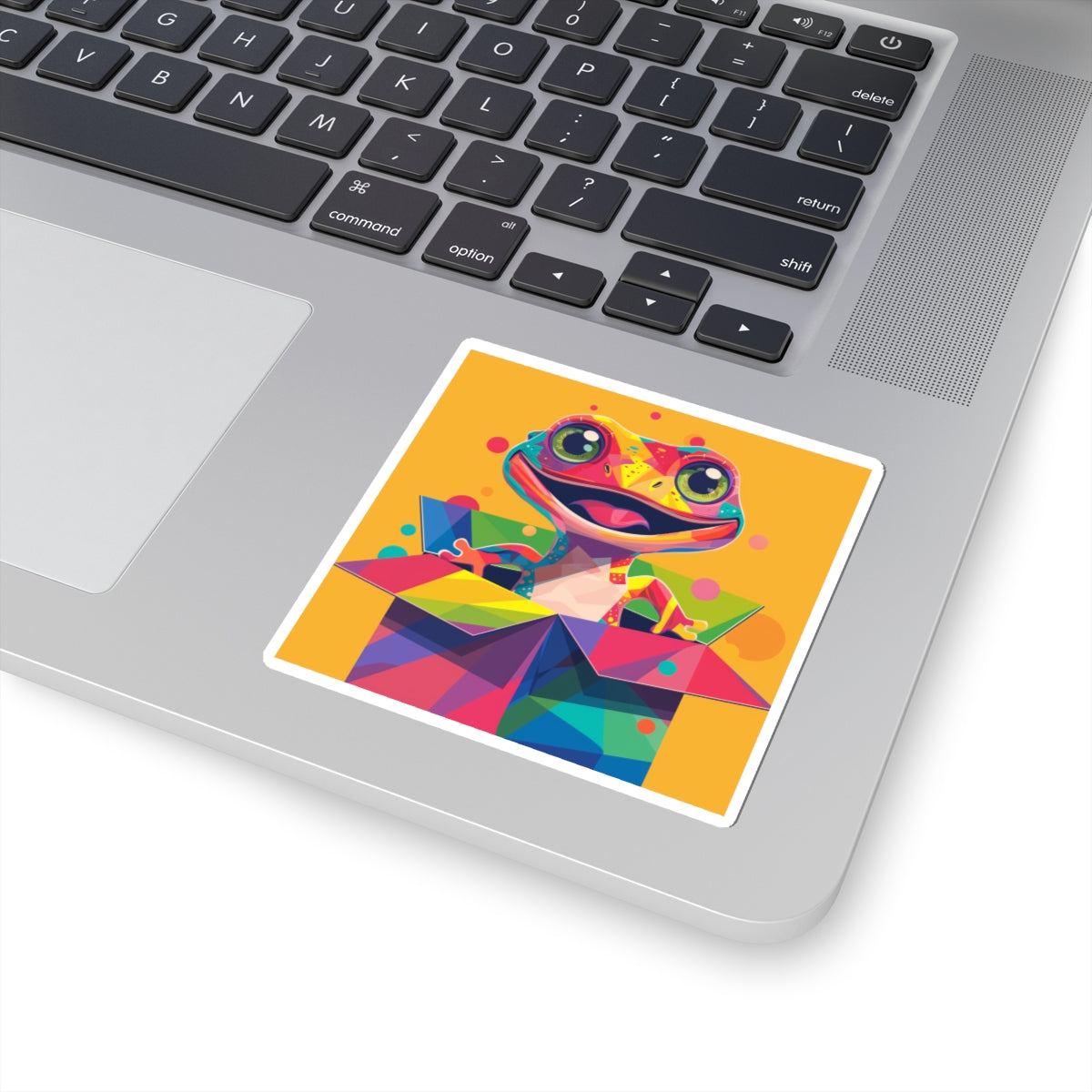 Colorful Boxlizard Sticker — Cute Pop Art Lizard in Gift Box Kiss-Cut Sticker